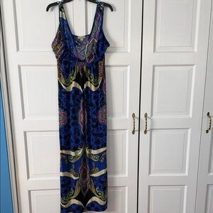 ONE WORLD Royal Blue Paisley Maxi Dress with Purple & Green Accents